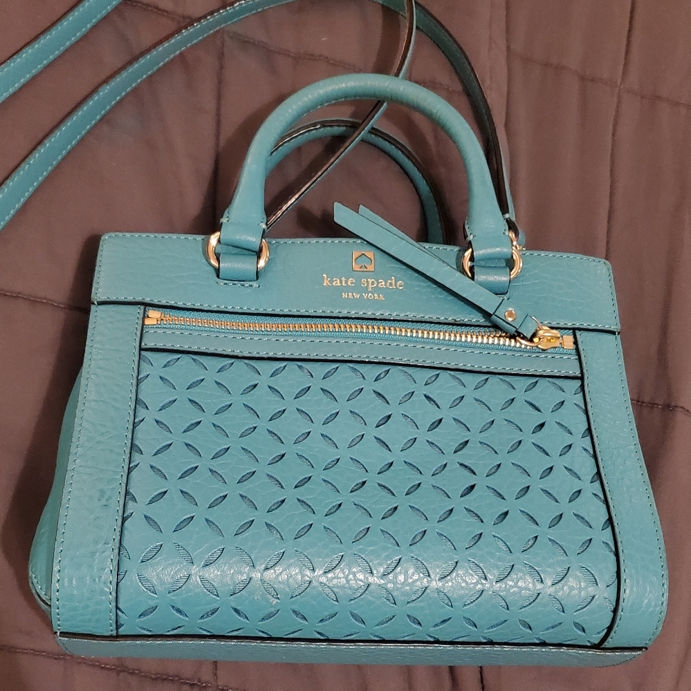 Kate Spade leather turquoise teal purse perforated perri lane mini romy